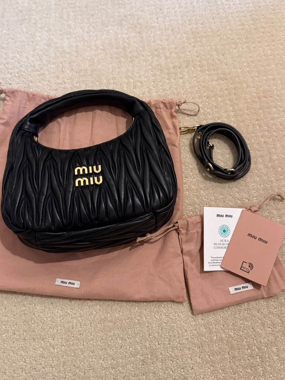 Miu Miu Wander Matelassé Nappa Leather Hobo